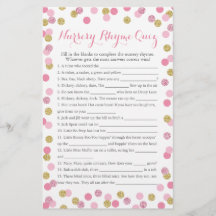 Rosa und Gold Baby Dusche Kinderzimmer Rhyme Quiz