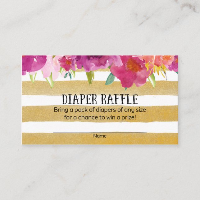 Rosa und Gold Baby Dusche Windeln Raffle Tickets Begleitkarte (Vorderseite)