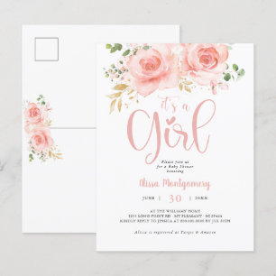 Rosa und Gold Baby Duschmädchen Postkarte