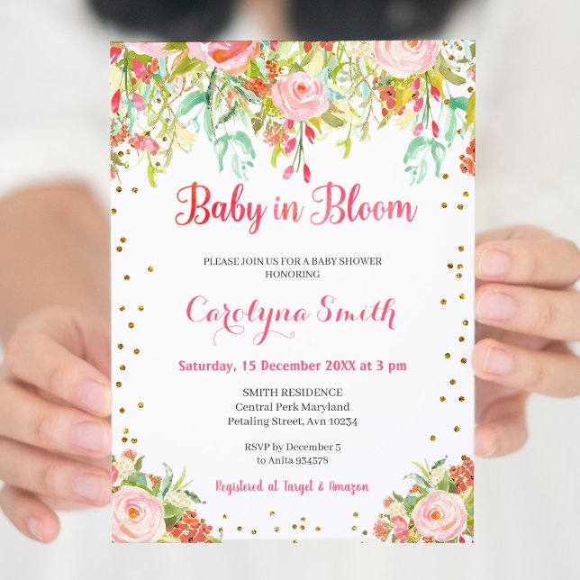 Rosa und Gold Baby in Bloom Baby Dusche Einladung (Von Creator hochgeladen)