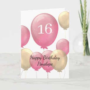 Rosa und Gold Ballons 16. Geburtstagskarte Karte