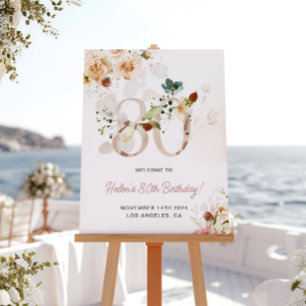 Rosa und Gold Blumen 80. Geburtstags-Willkommenssc Poster