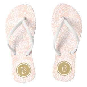Rosa und Gold Blumen Damast Monogramm Flip Flops