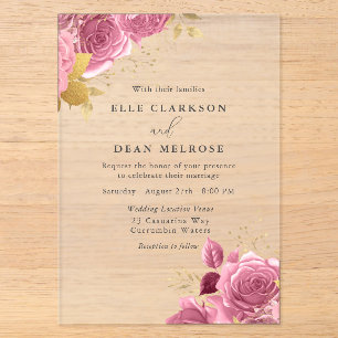 Rosa und Gold Blumen Elegante Hochzeit Acryleinladungen