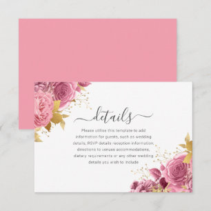 Rosa und Gold Blumen Hochzeitsdetails Begleitkarte