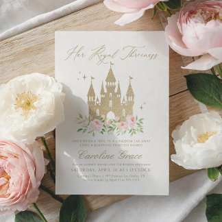 Rosa und Gold BlumenPrinzessin 3. Geburtstag Einladung