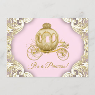 Rosa und Gold Carriage Royal Princess Baby Dusche Einladung