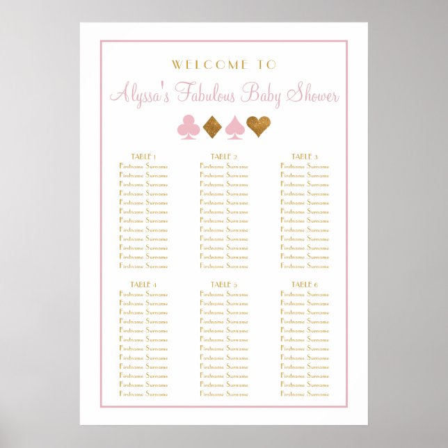 Rosa und Gold Casino Baby Shooting Chart Poster (Vorne)