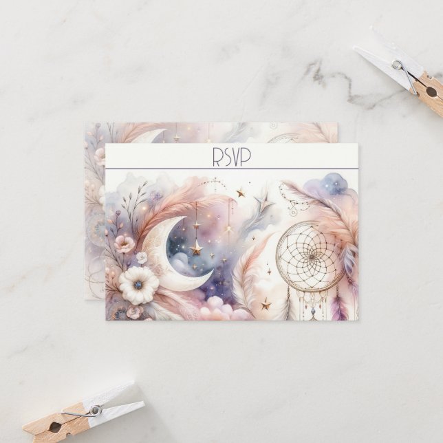 Rosa und Gold Celestial Moon Response Card (Vorderseite/Rückseite Beispiel)