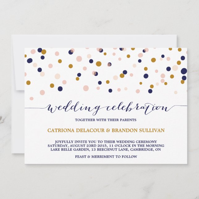 Rosa und Gold Confetti Dots Einladung Hochzeit II (Vorderseite)