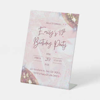 Rosa und Gold Confetti Geburtstag Pe Sockelschild