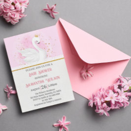 Rosa und Gold Confetti Swan Princess Baby Dusche Einladung