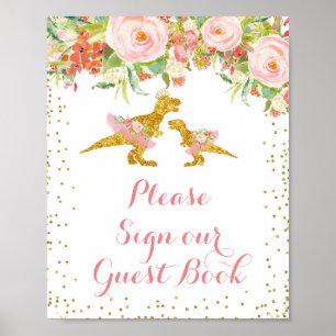 Rosa und Gold Dino Bitte unterschreiben Sie unser Poster