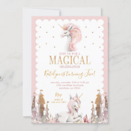 Rosa und Gold Einhorn Geburtstag Einladung Magisch