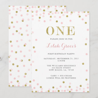 Rosa und Gold Einladung zum ersten Geburtstag