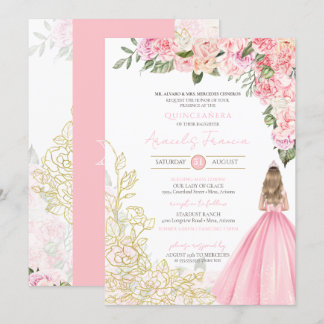 Rosa und Gold Elegante Girly Quinceanera Einladung