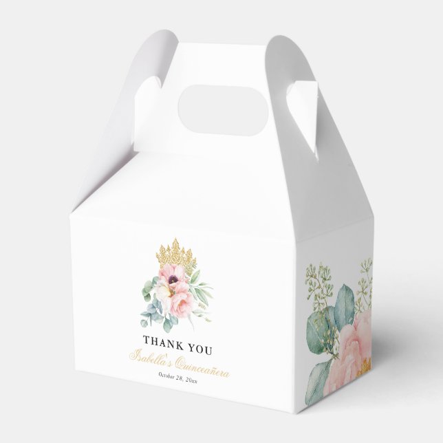 Rosa und Gold Elegante Quinceñera Geschenkschachtel (Vorderseite)