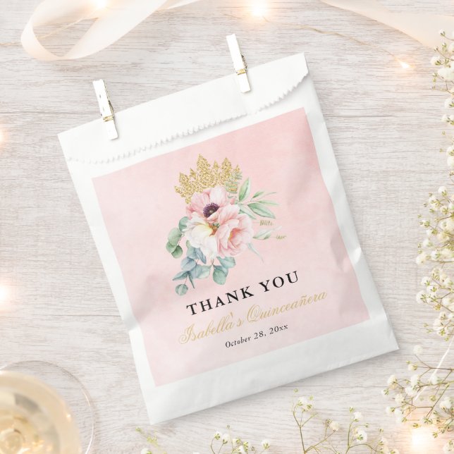 Rosa und Gold Elegante Quinceñera Geschenktütchen (Ausgeschnitten)