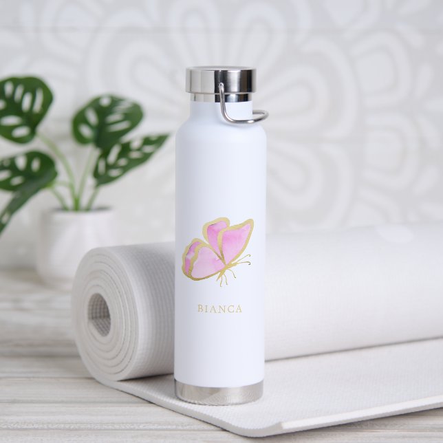 Rosa und Gold Elegante Schmetterling Niedlich Eleg Trinkflasche (Yoga)