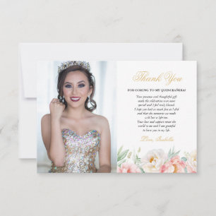 Rosa und Gold Elegantes Foto Quinceñera Dankeskarte