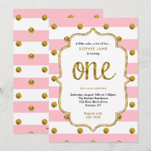 Rosa und Gold Erstgeburt Glitzer Einladung