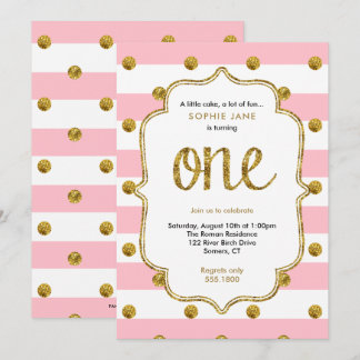 Rosa und Gold Erstgeburt Glitzer Einladung