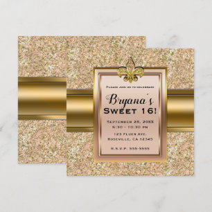 Rosa und Gold funkelnde Fleur-de-lis-Feier Einladung