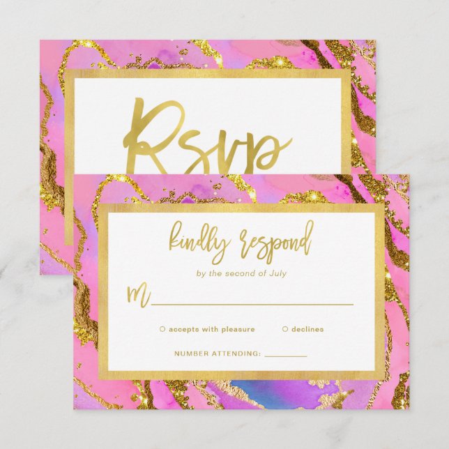 Rosa und Gold Geode RSVP Karte (Vorne/Hinten)