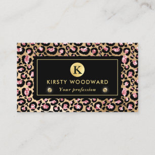Rosa und Gold Glam Leoparden Punkte Muster Visitenkarte