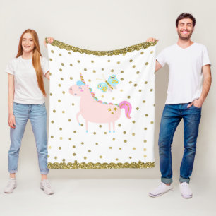 Rosa und Gold Glitter Einhorn Mädchen Schlafzimmer Fleecedecke