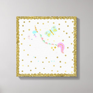 Rosa und Gold Glitter Einhorn Mädchen Schlafzimmer Leinwanddruck