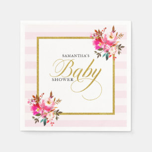 Rosa und Gold Glitter Elegante Florale Babyparty Serviette