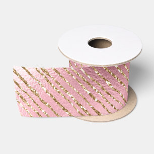 Rosa und Gold Glitter Glam Streifen Muster Satinband