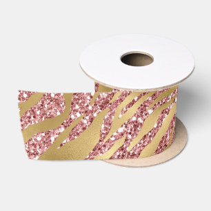 Rosa und Gold Glitter Glam Tiger Streifen Muster Satinband
