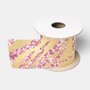 Rosa und Gold Glitter Glam Tiger Streifen Muster Satinband