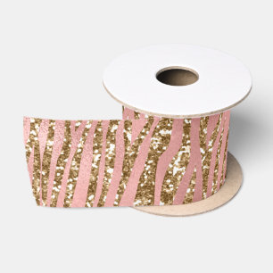 Rosa und Gold Glitter Glam Tiger Streifen Muster Satinband