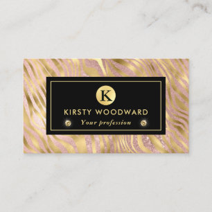 Rosa und Gold Glitter Glam Tiger Streifen Muster Visitenkarte