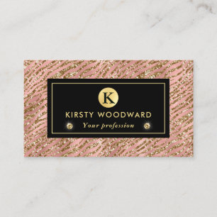 Rosa und Gold Glitter Glam Tiger Streifen Muster Visitenkarte