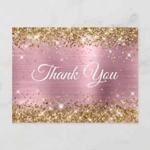 Rosa und Gold Glitterfolie 40. Geburtstag Danke sc Postkarte