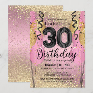 Rosa und Gold Glitzer 30. Geburtstag Einladung