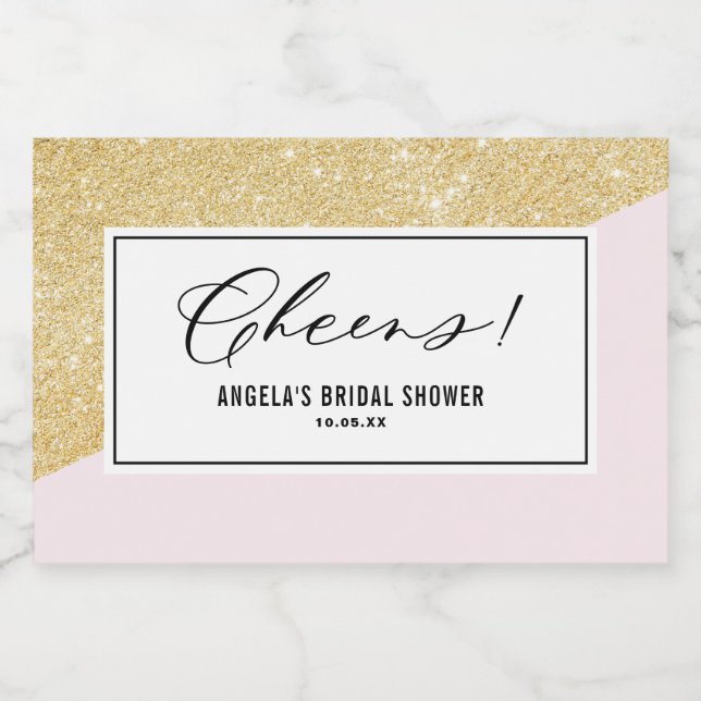Rosa und Gold Glitzer Cheers Brautparty (Einzelnes Label)