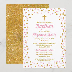 Rosa und Gold Glitzer Confetti Taufe Einladung