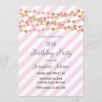 Rosa und Gold Glitzer Geburtstagsfeier Einladung