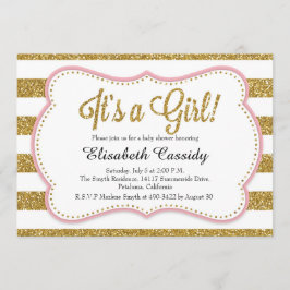 Rosa und Gold Glitzer Girl Baby Dusche Einladung