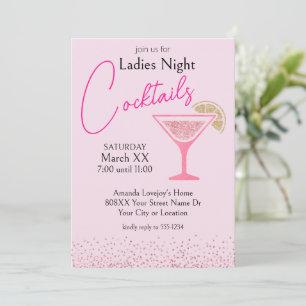 Rosa und Gold Glitzer Ladys Night Cocktail Party Einladung
