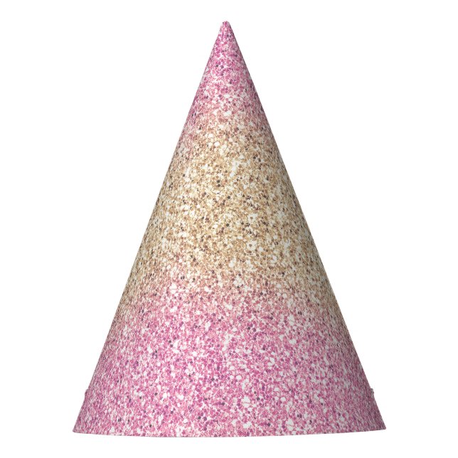 Rosa und Gold Glitzer Ombre Kindergeburtstag Party Partyhütchen (Vorderseite)