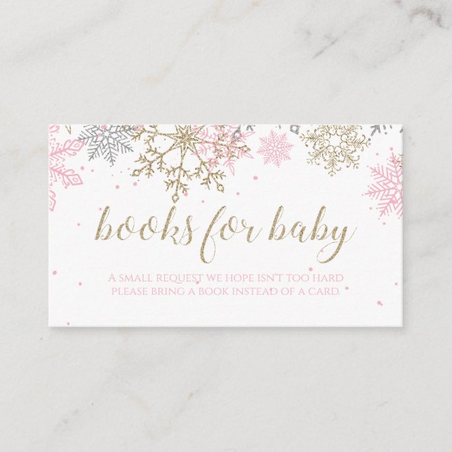Rosa und Gold Glitzer Snowflake Bücher für Kinder Begleitkarte (Vorderseite)