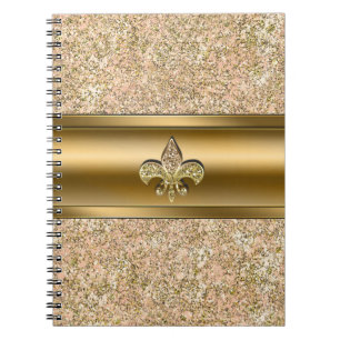 Rosa und Gold glitzernde Fleur-de-Lis-Party Notizblock