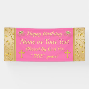 Rosa und Gold Happy Birthday Banner, Christlich Banner