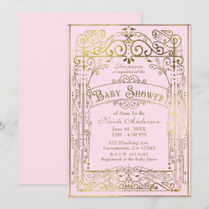 Rosa und Gold im viktorianischen Stil: Baby Shower Einladung
